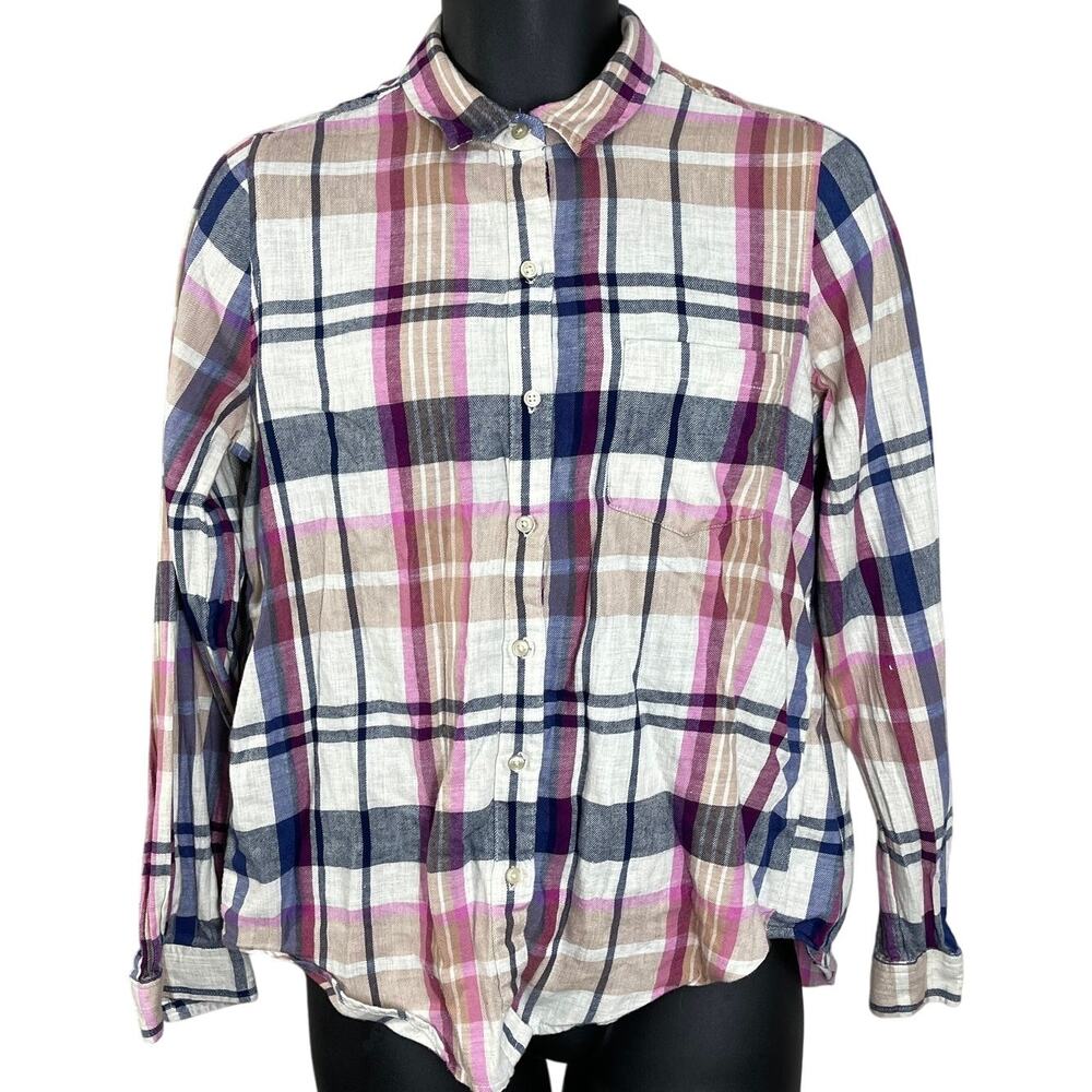 Lucky Brand Button Up Shirt Women Size M Pink Plaid Long Sleeve Cotton Blend